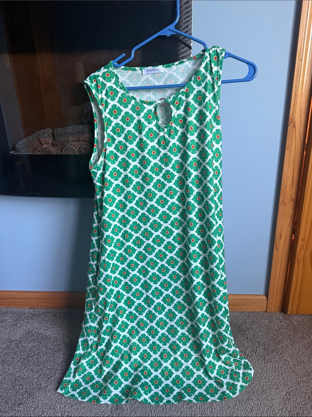 SimpleFun Green and Pink Floral Shift Dress